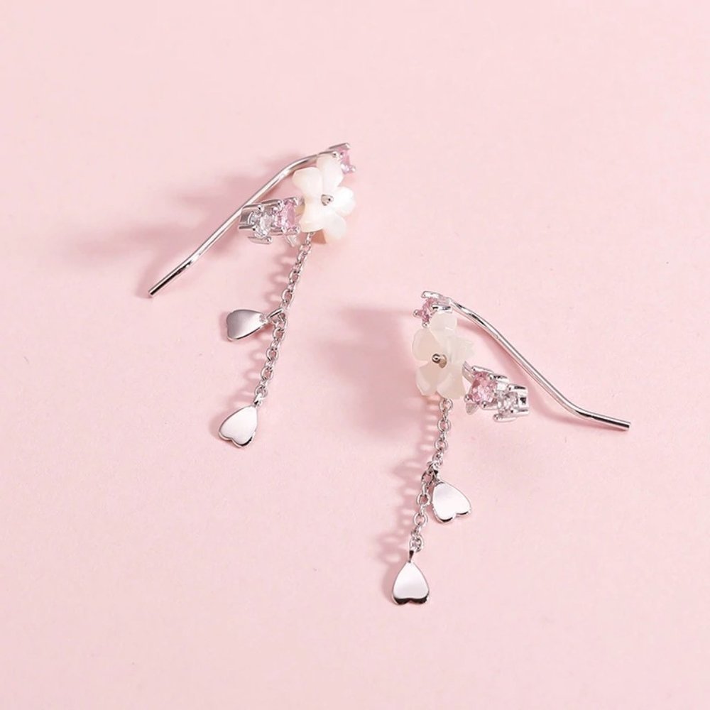 *NEW 925 Sterling Silver Diamond Flower Earrings Z - Picture 8 of 10